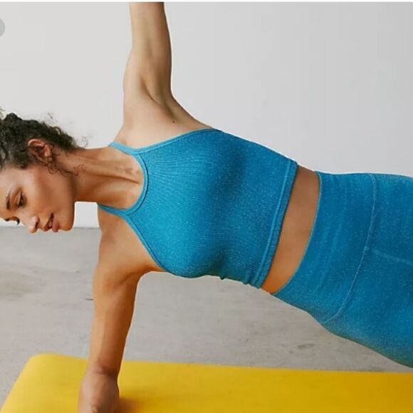 Free People Happiness Runs Tank in Lurex Blue XS/S - Picture 1 of 6